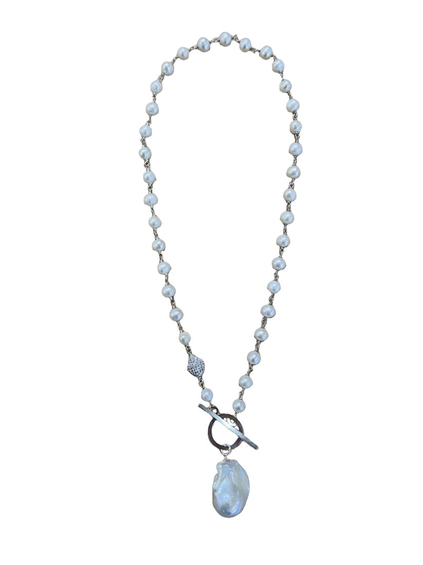 Pearl Toggle Necklace - Silver