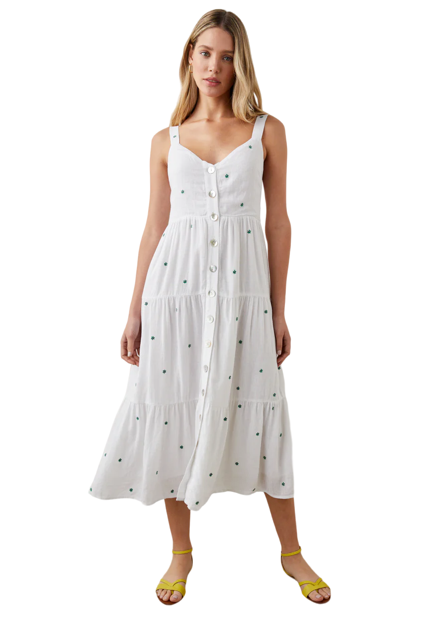 Violet Dress - Green Daisy Embroidery