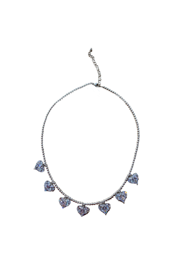 Silver Love Heart Necklace - Clear