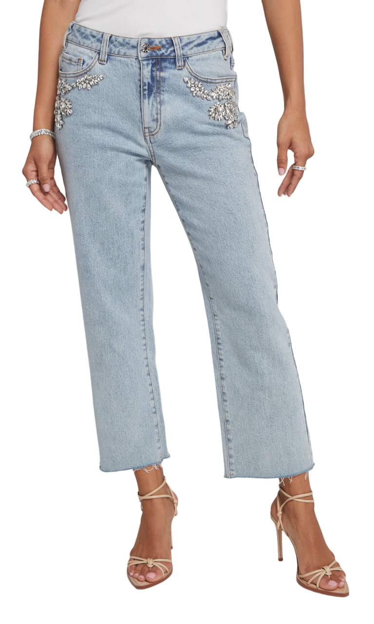 Carolyn Crystal Denim Pants - Light Blue