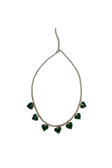 Gold Love Heart Necklace - Green