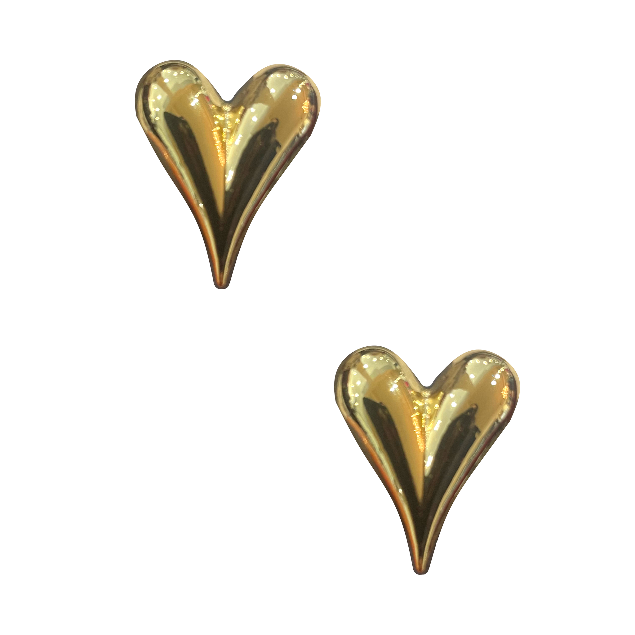 Large Puffy Heart Studs - Gold