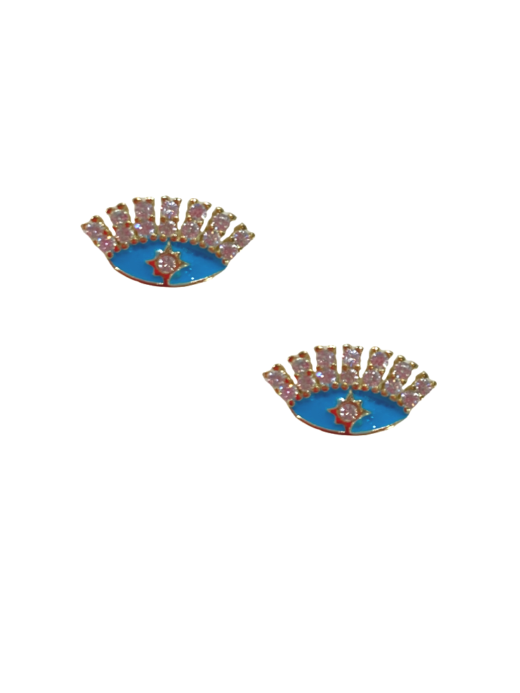 Eyelash Evil Eye Stud - Blue