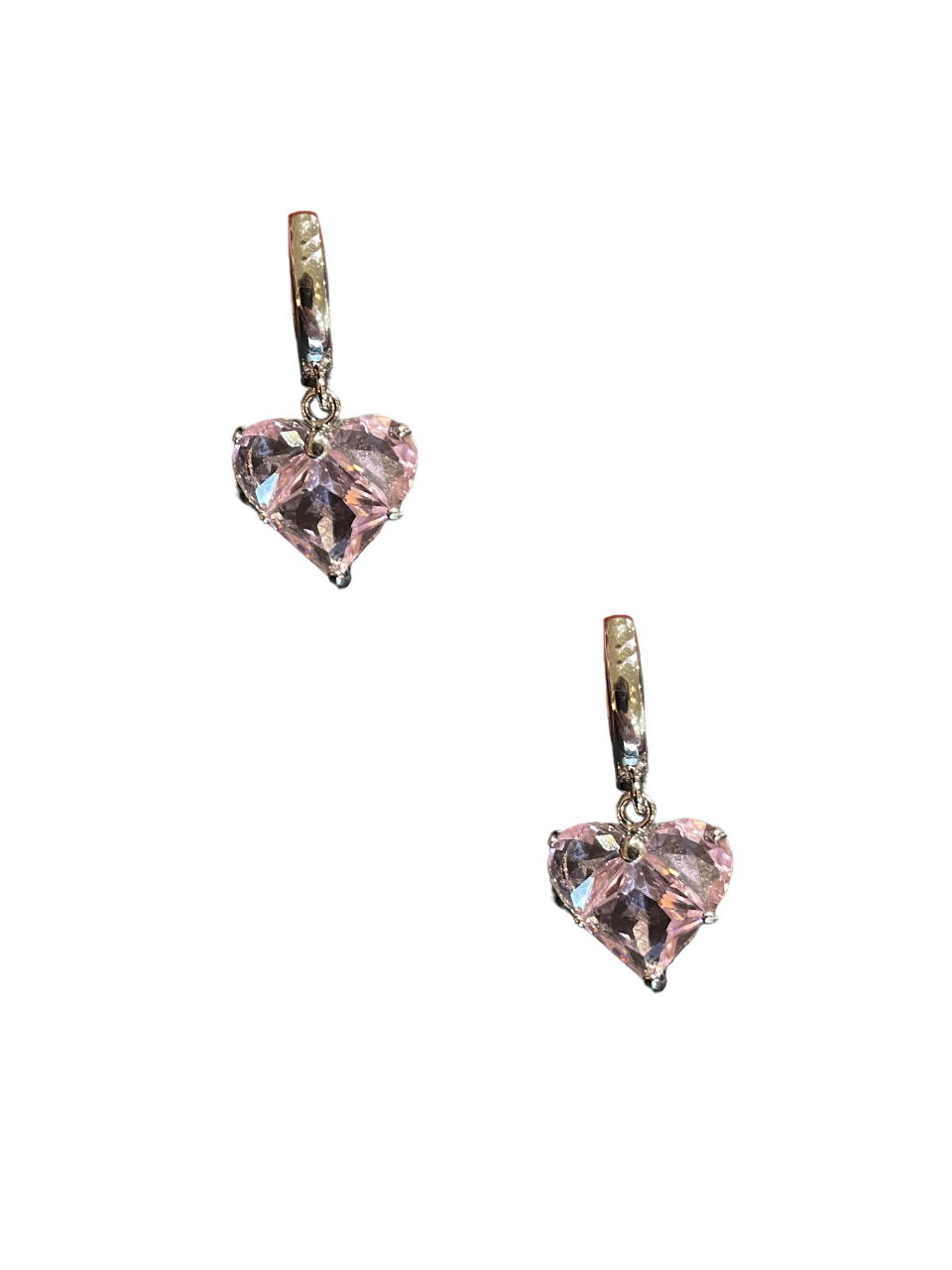 Silver Love Heart Earring - Pink