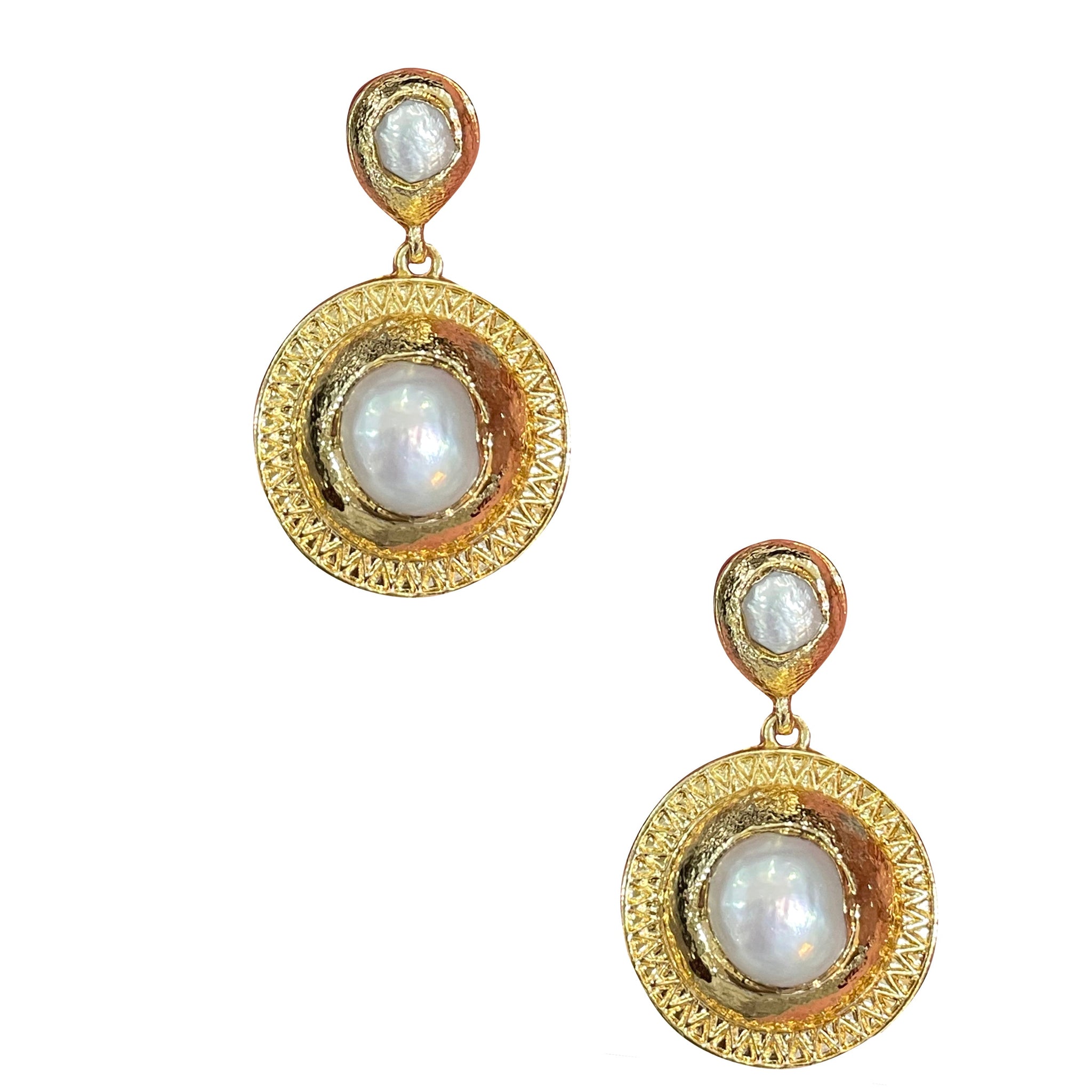 Pearl Button Drop Earrings