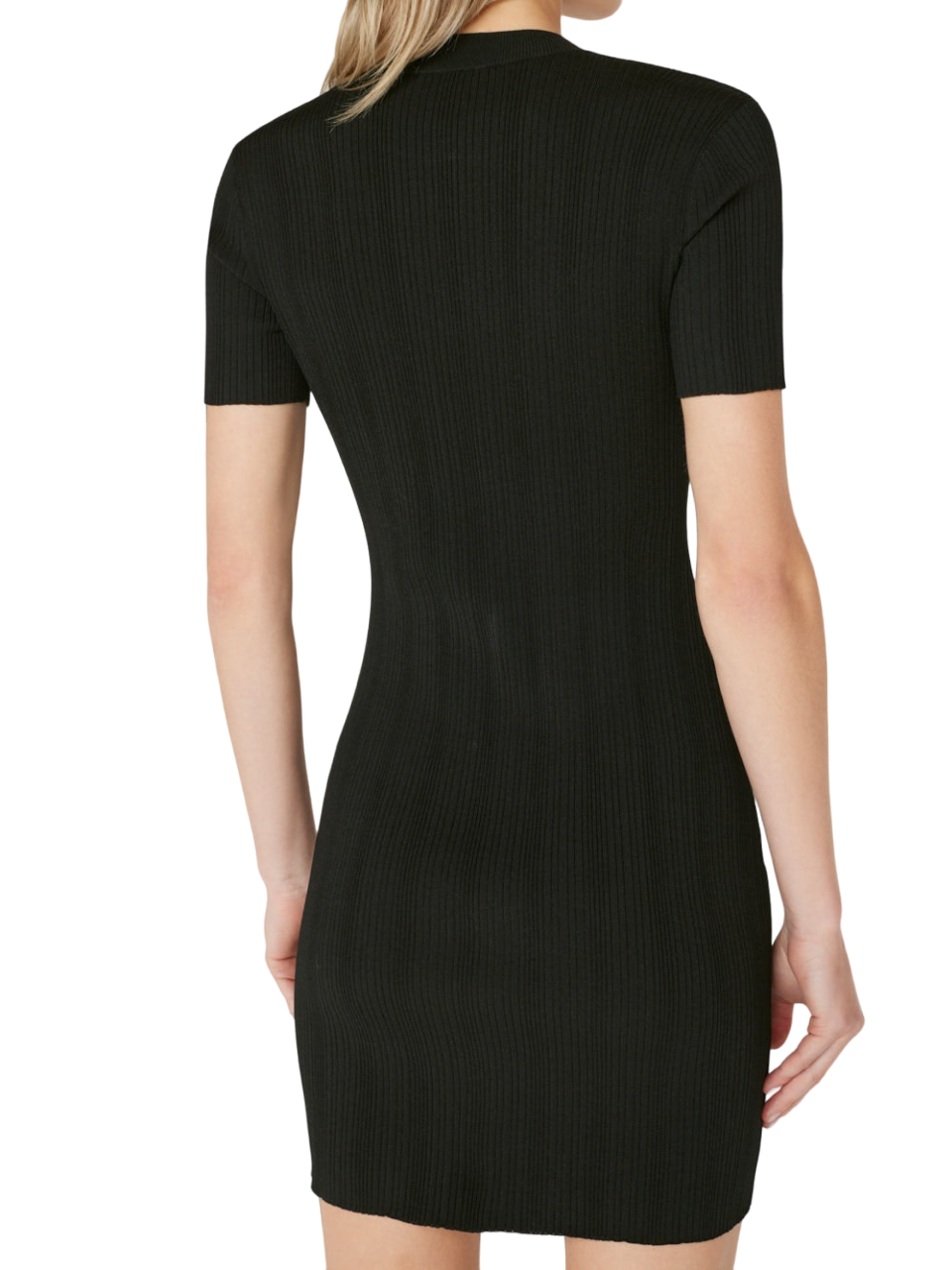 Mixed Rib Cutout Mini Dress - Noir