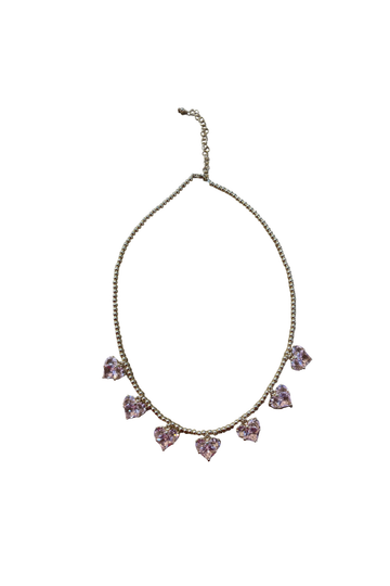 Gold Love Heart Necklace - Pink
