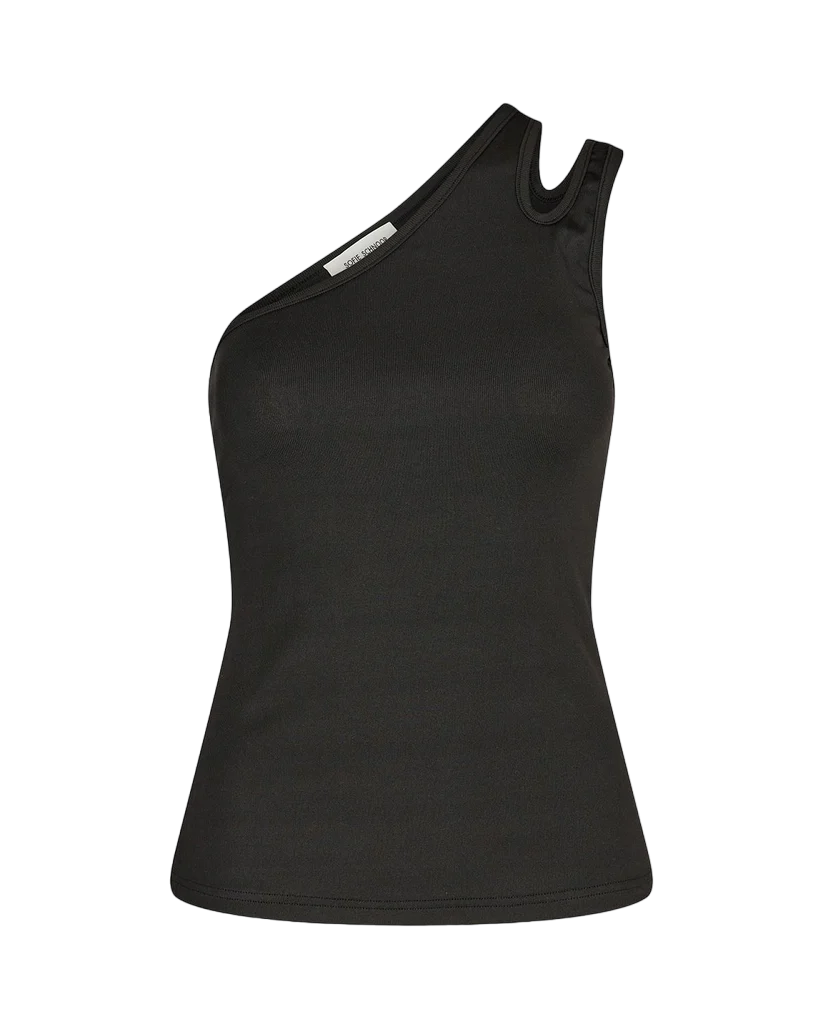 One Shoulder Slit Tank - Black