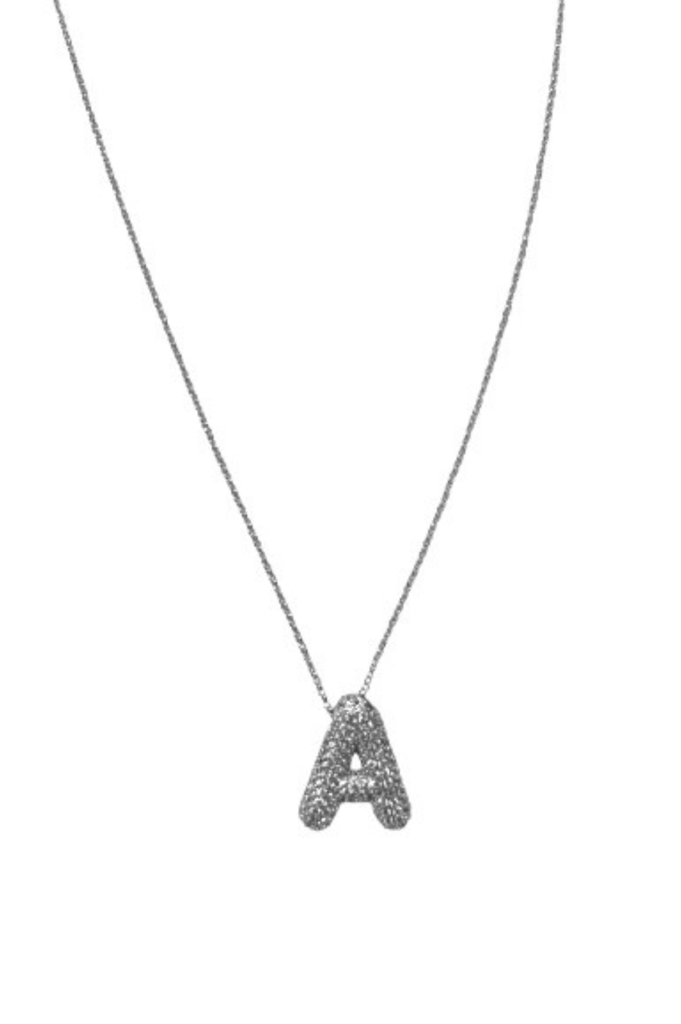 Pavé Bubble Initial Necklace - Silver