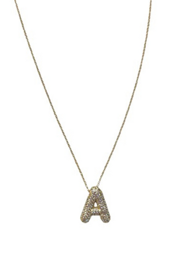 Pavé Bubble Initial Necklace - Gold