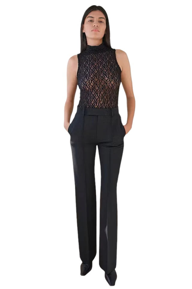 Sleeveless Mesh Mockneck Top - Black