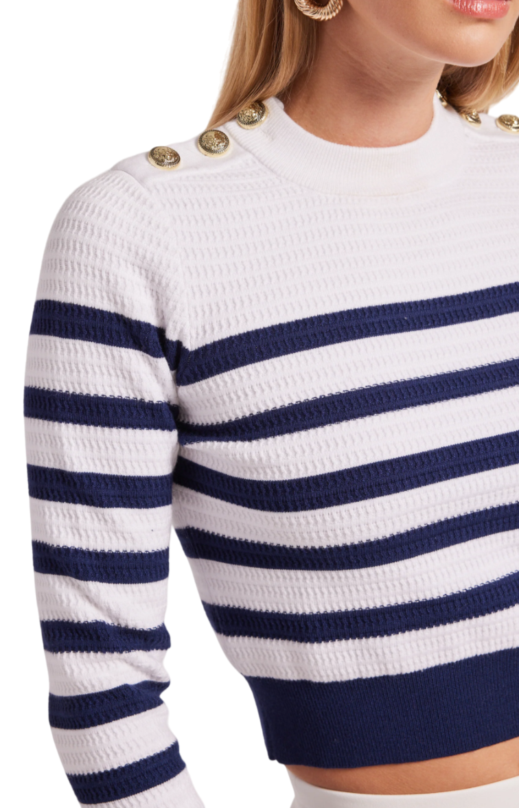 Janice Sweater - White/Navy