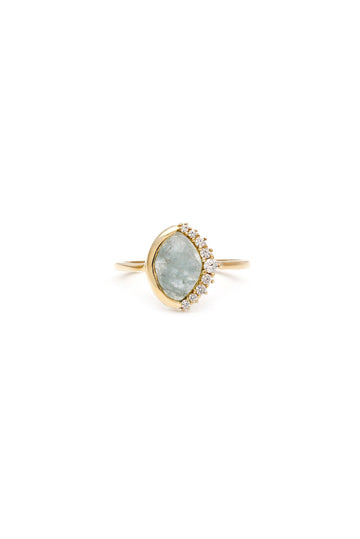 Anni Pave Crescent Ring - Aquamarine