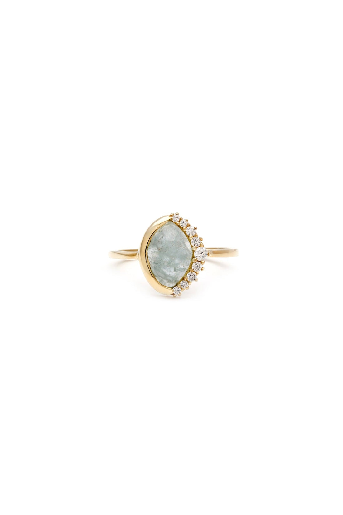 Anni Pave Crescent Ring - Aquamarine
