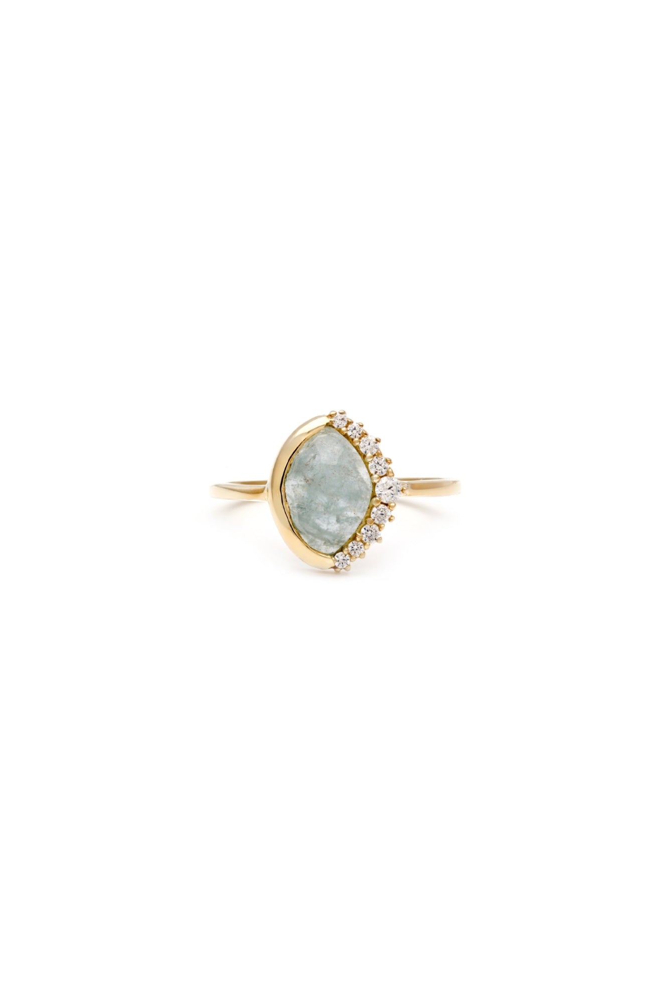 Anni Pave Crescent Ring - Aquamarine