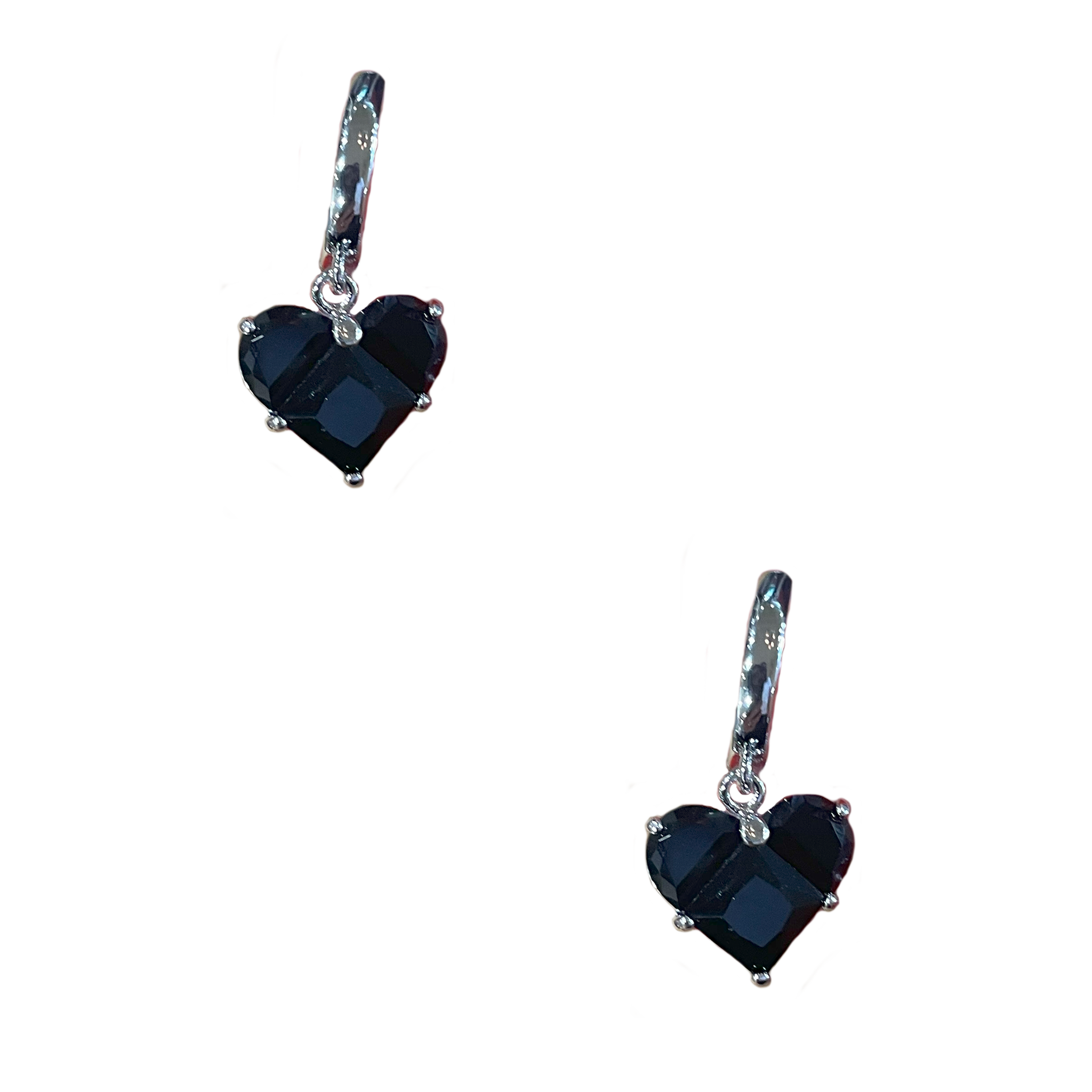 Silver Love Heart Earring - Black