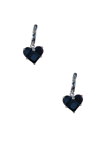 Silver Love Heart Earring - Black