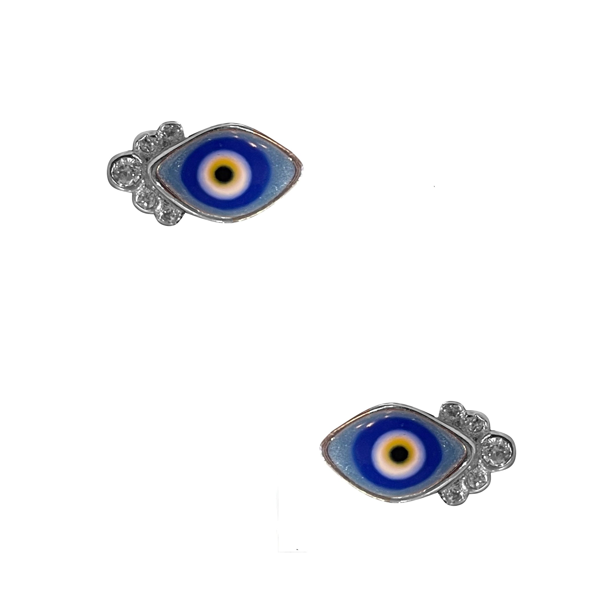 Blue CZ Bezel Evil Eye Studs