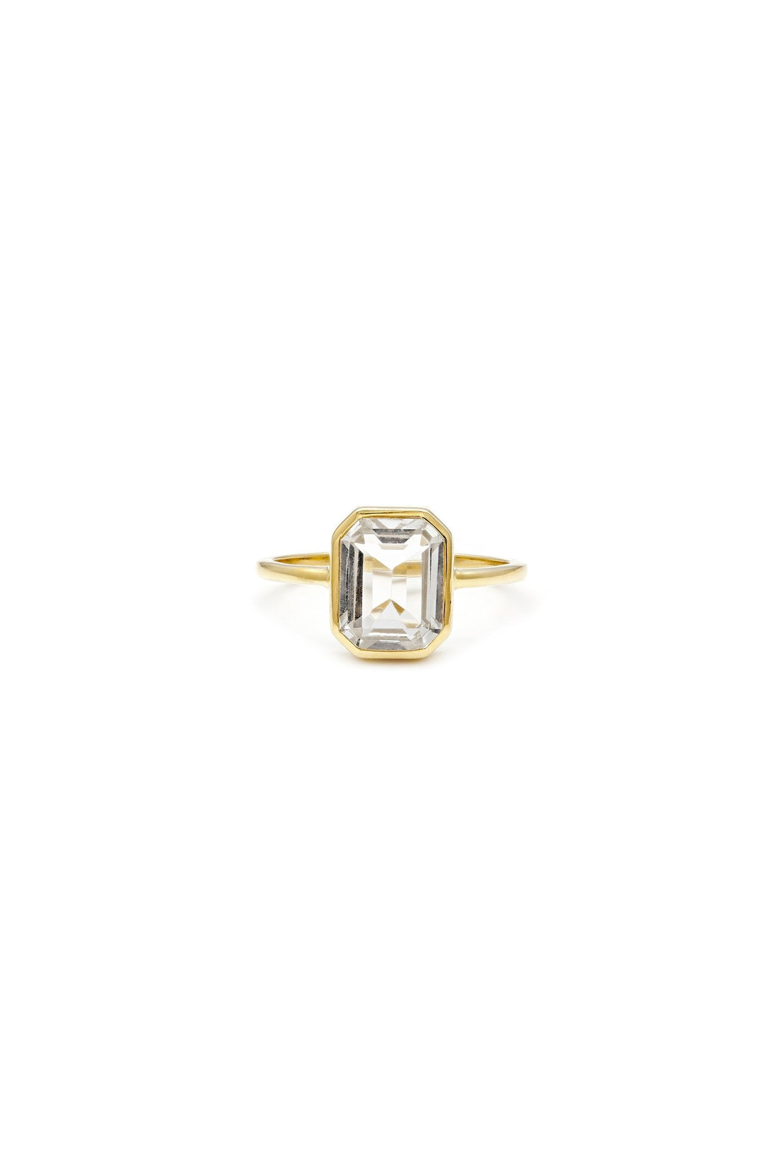 Emerald Cut White Topaz Ring - Gold and Silver