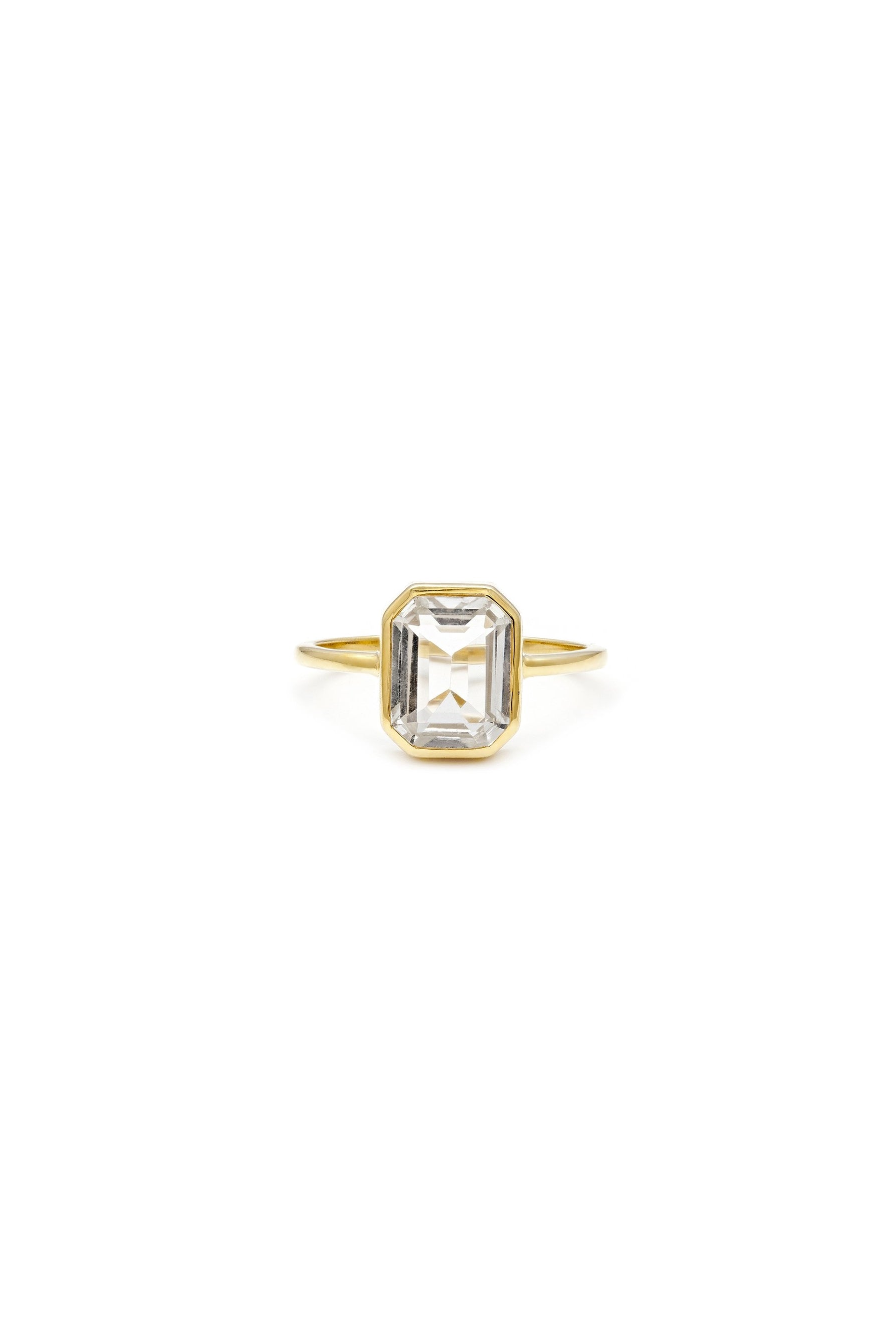 Emerald Cut White Topaz Ring - Gold and Silver