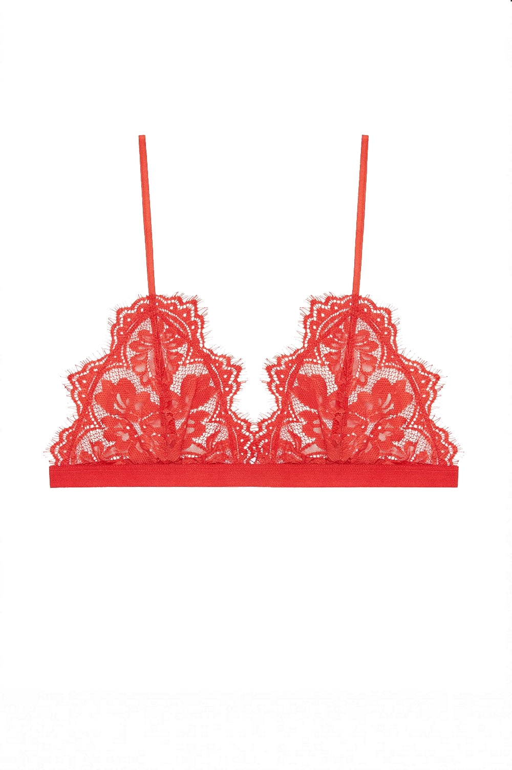 Floral Lace Bra - Red