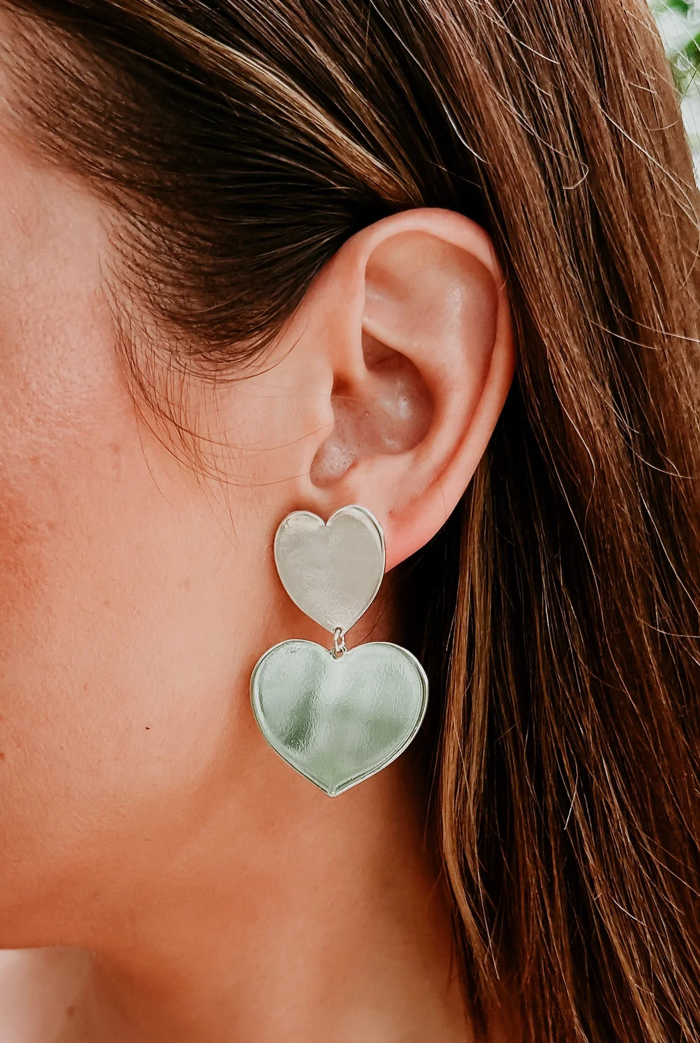 Double Heart Earrings - Silver