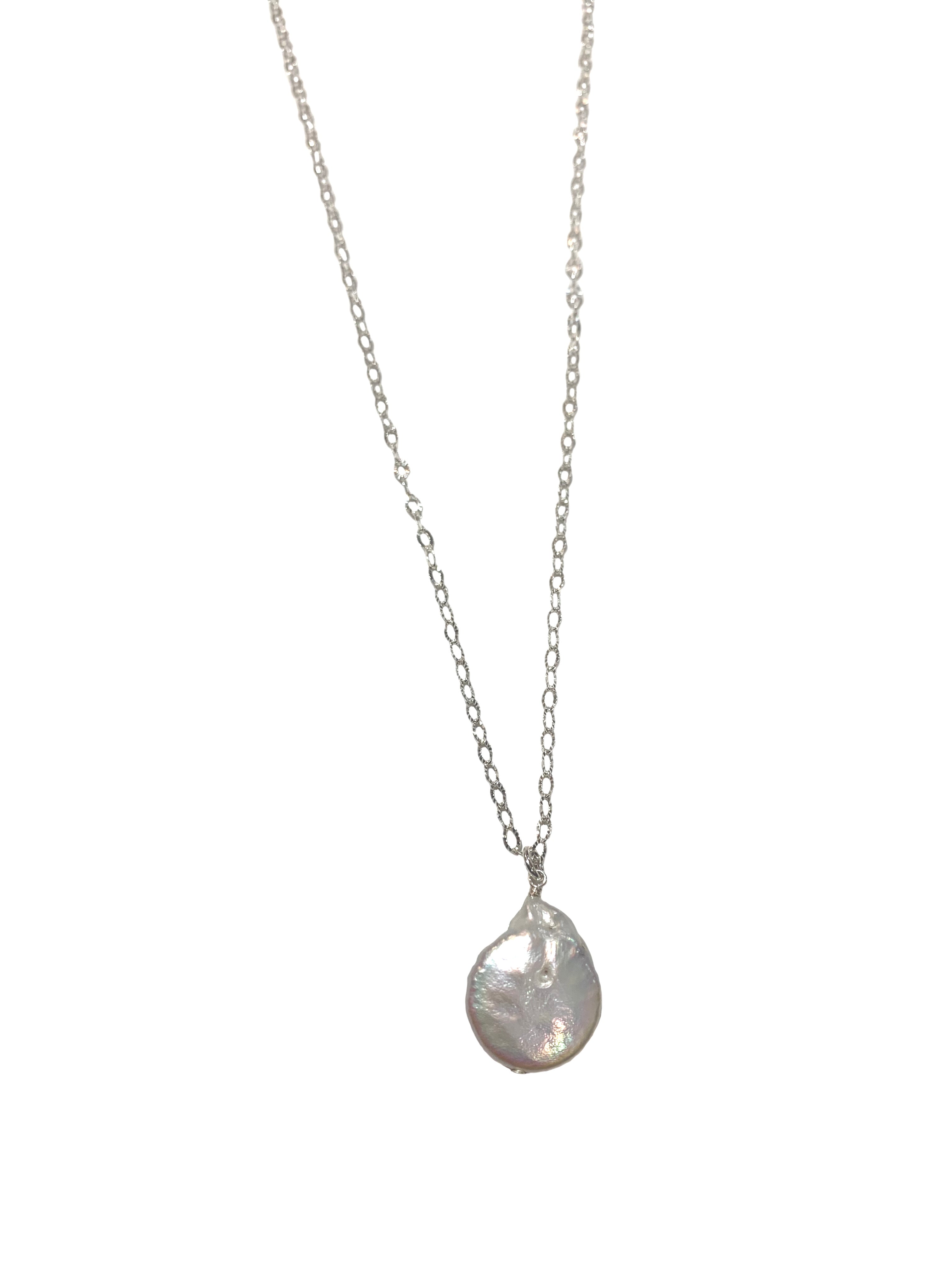 Long Pearl Disc Pendant Necklace