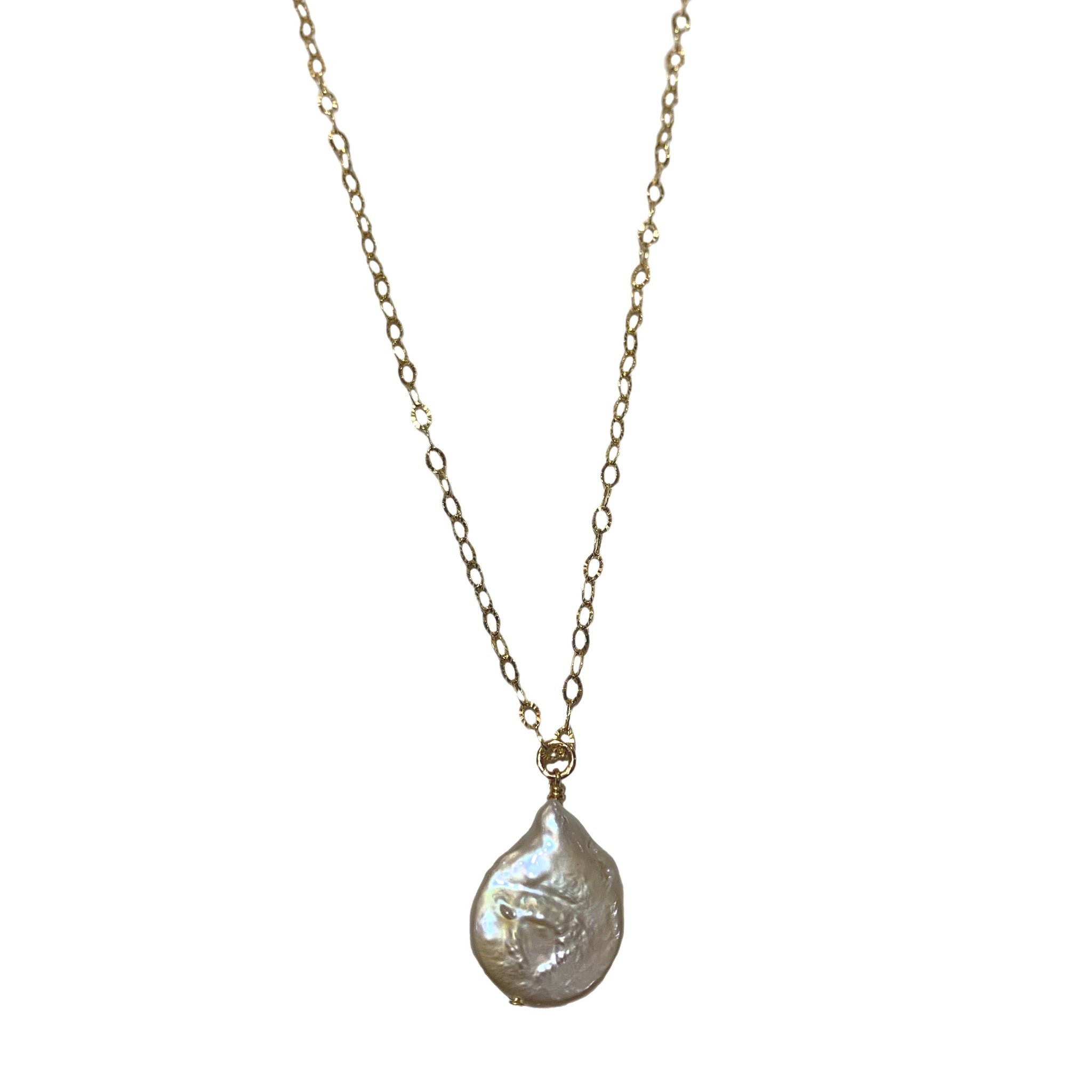 Long Pearl Disc Pendant Necklace