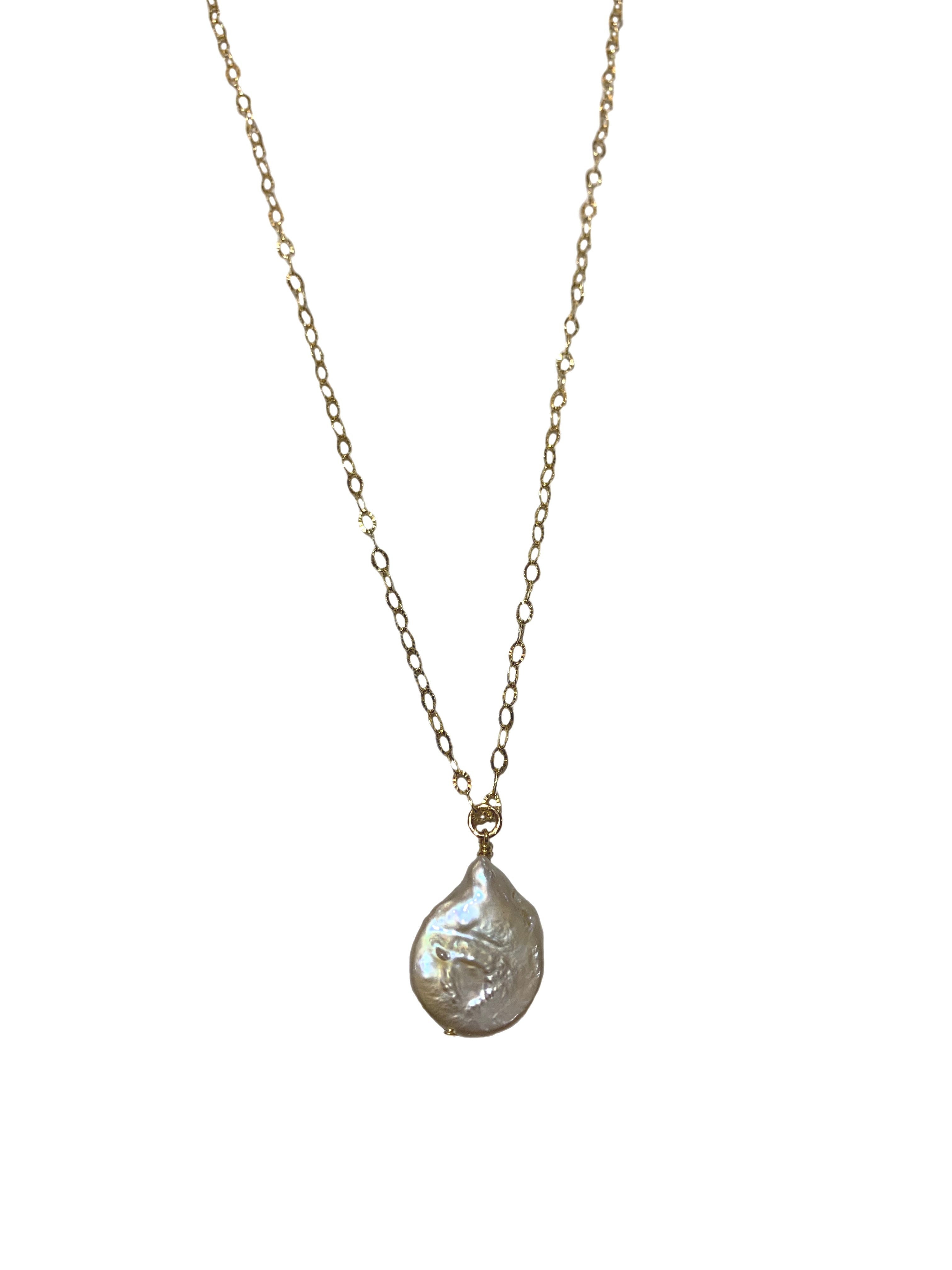 Long Pearl Disc Pendant Necklace