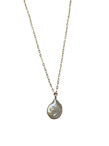 Long Pearl Disc Pendant Necklace