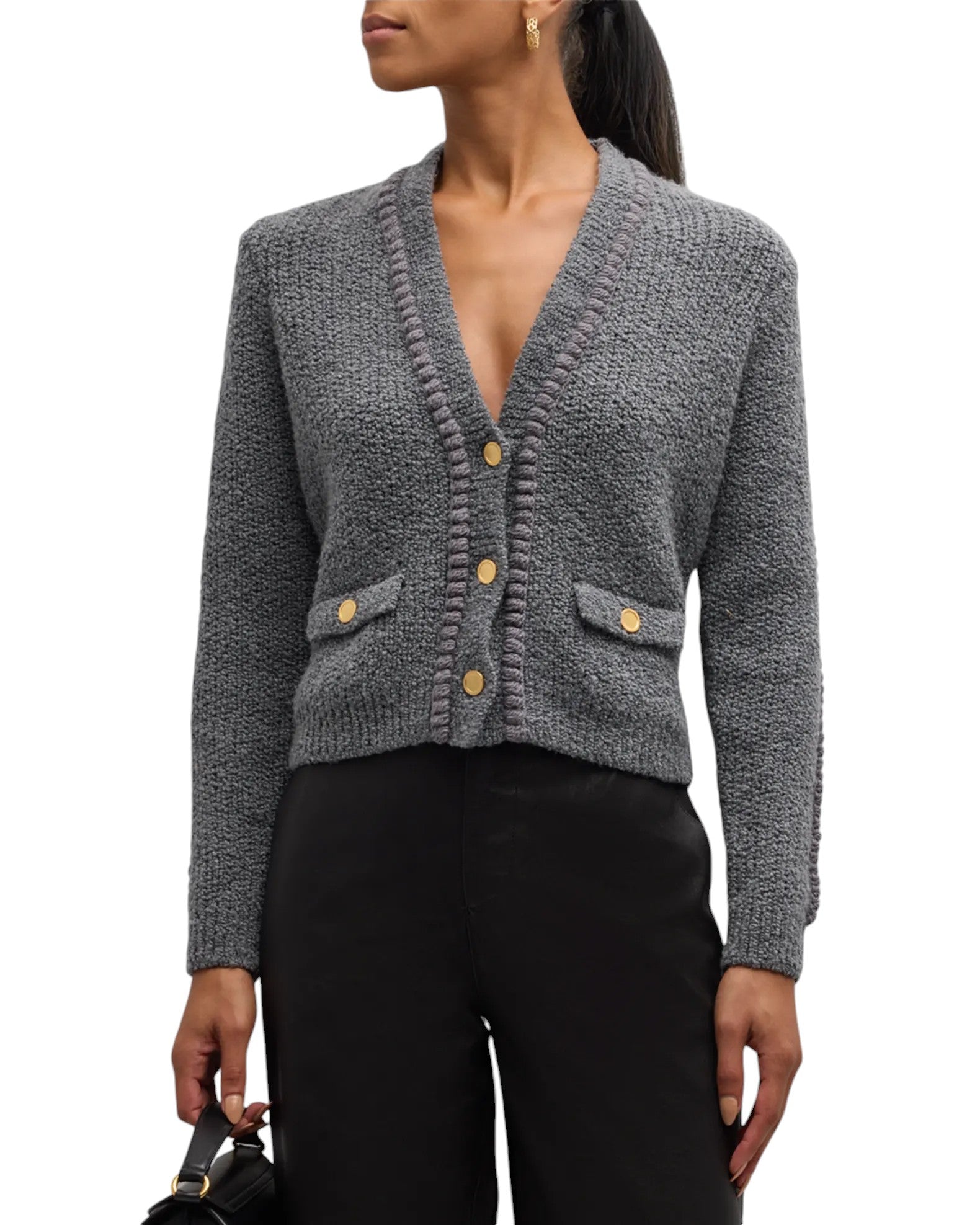 Double Pocket Cropped Caridgan - Pewter