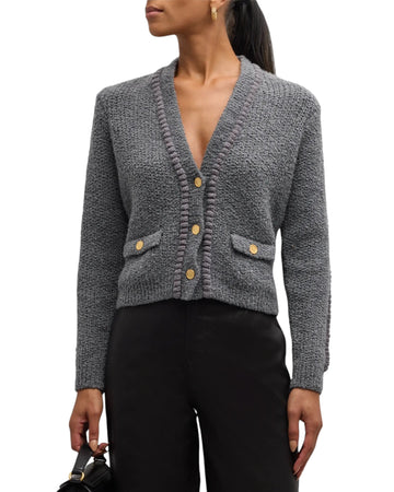 Double Pocket Cropped Caridgan - Pewter