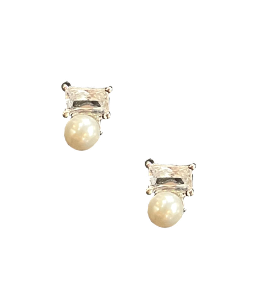 Square CZ and Pearl Stud