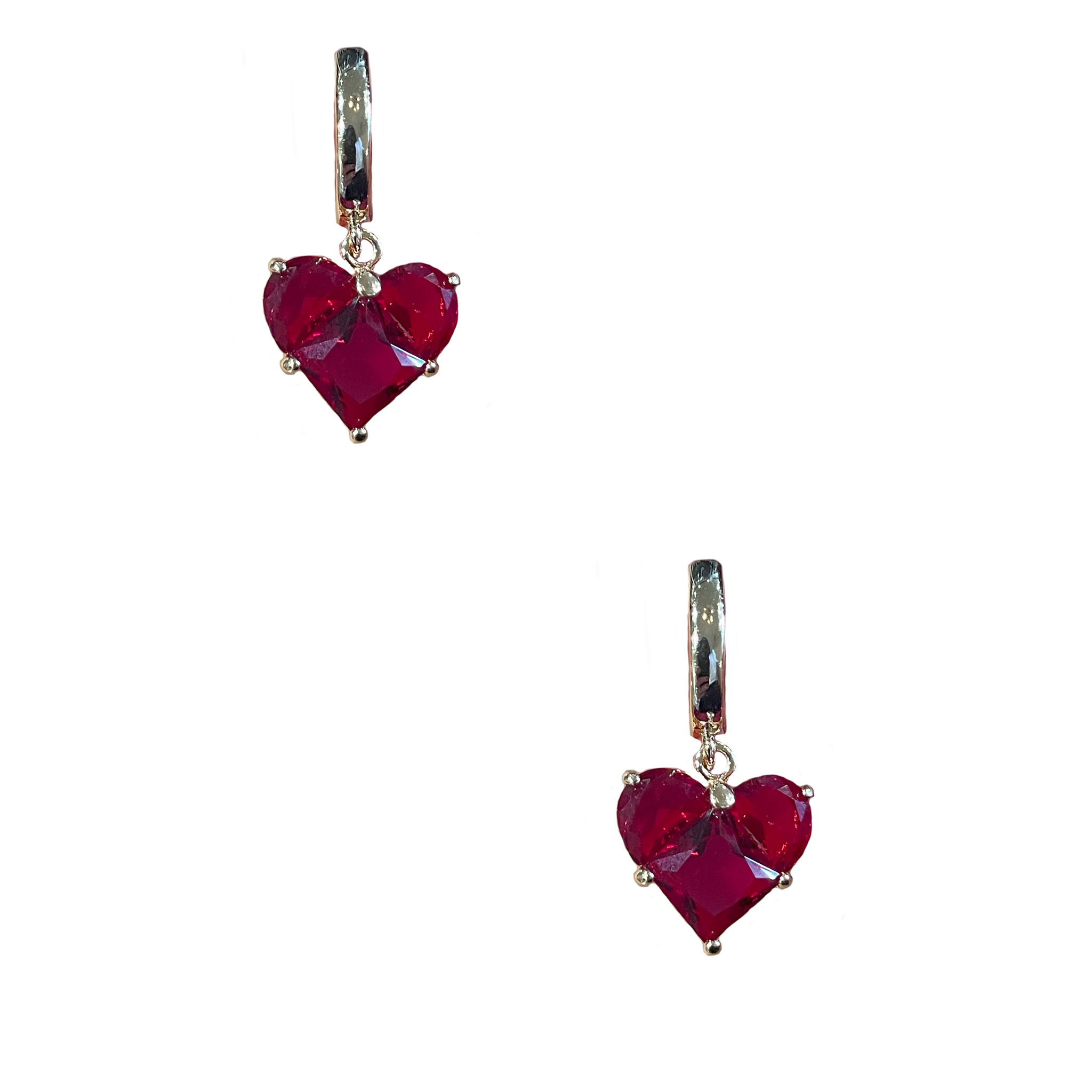 Gold Love Heart Earring - Red