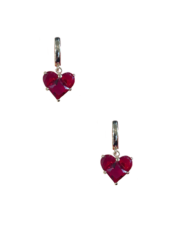 Gold Love Heart Earring - Red