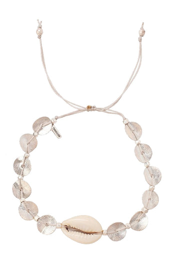 Discs and Cowry Shell Pull-Tie Bracelet