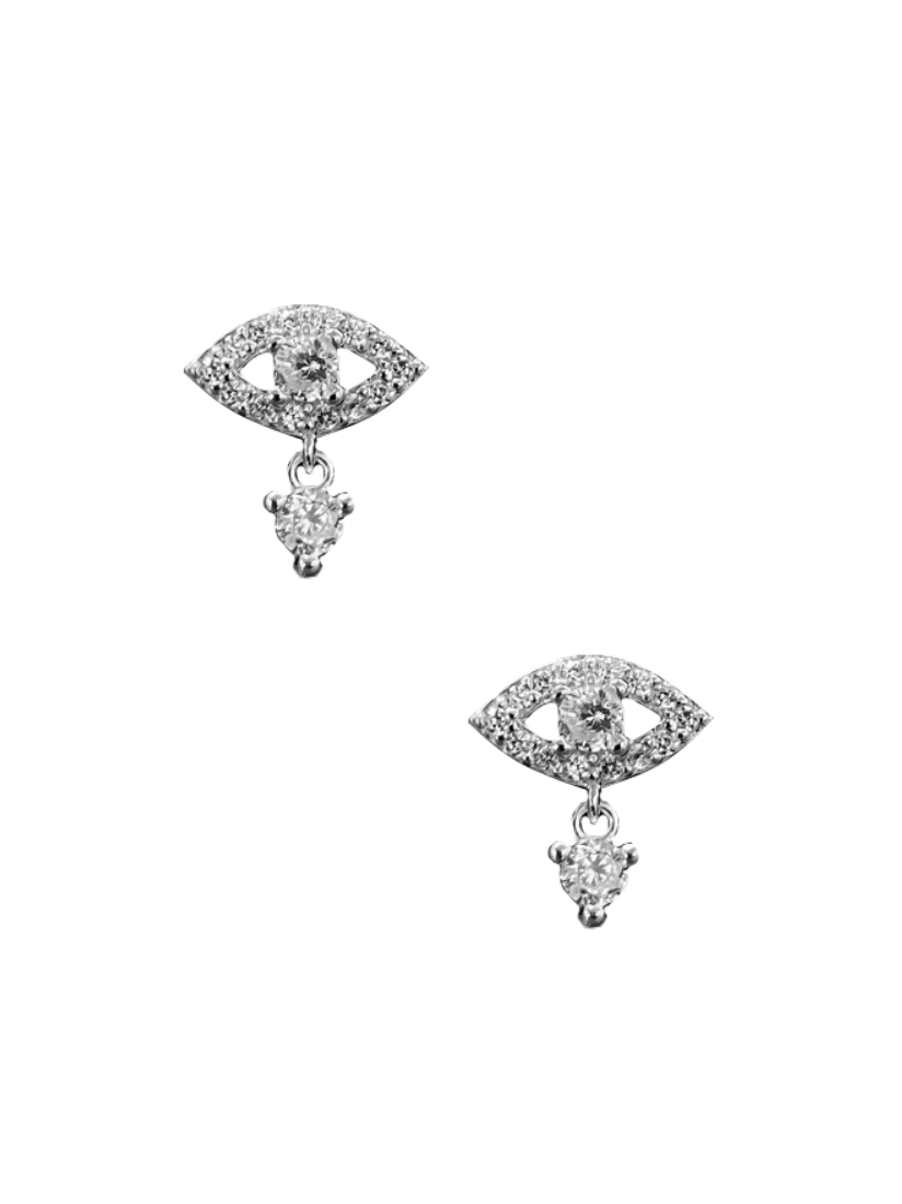 Dangle CZ Evil Eye Studs - Silver