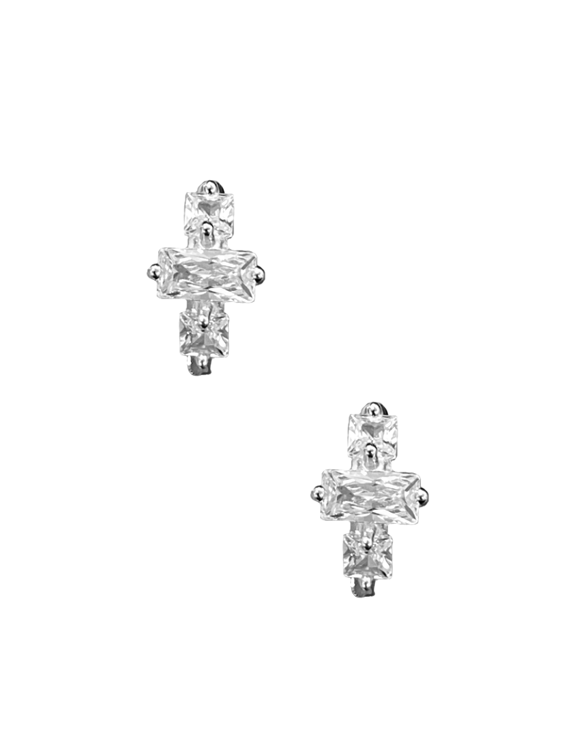 Silver Square/Rectangle CZ Hoops
