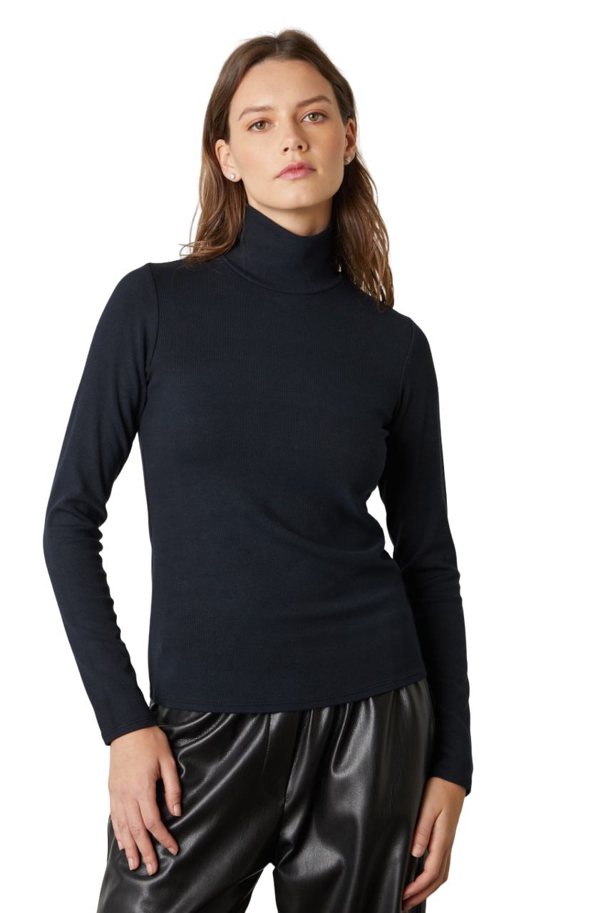Kaylie Viscose Rib Turtleneck - Black