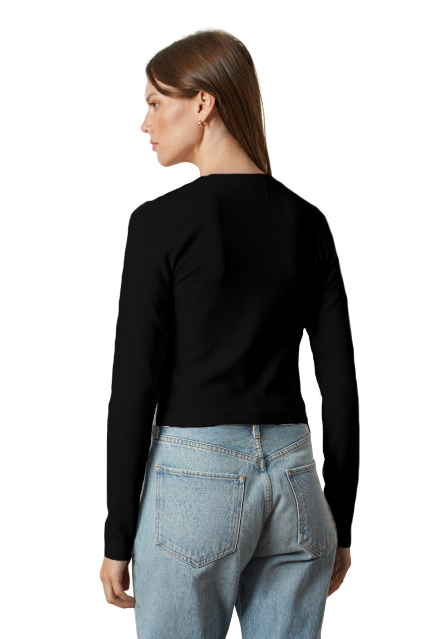 Nicole Viscose Rib Long Sleeve Tee - Black
