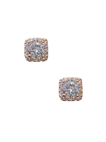 Square Pave Studs - Rose Gold